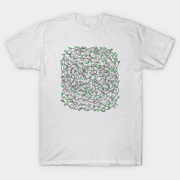 Loopy Twisted Tangled Vines and Leaves Abstract Doodle Design on a white backdrop, made by EndlessEmporium T-Shirt by EndlessEmporium